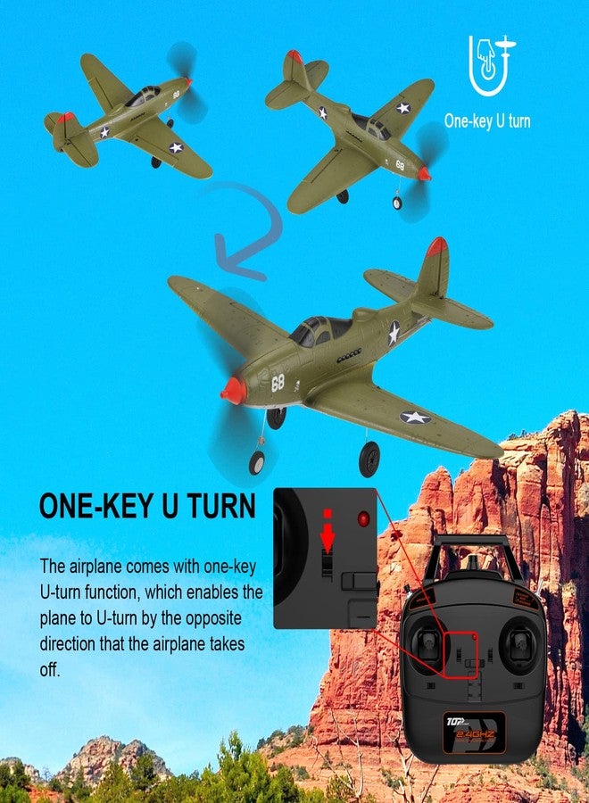 VilogaRC Remote Control Airplane RTF 4 Channel RC Plane 402MM Wingspan Micro Scaled Warbird with One Key Aerobatic One Key U-Turn and Gyro Stabilization System (P39) - Image 4